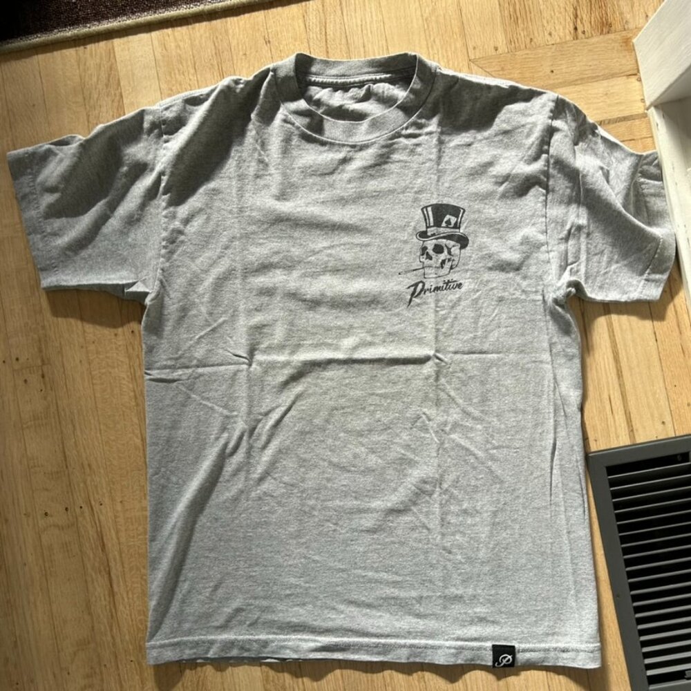 Grey Primitive Skate skull logo tee
